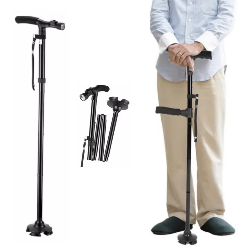Folding Walking Sticks Hiking Adjustable - عصا مشي قابلة للطي مزودة بمصباح