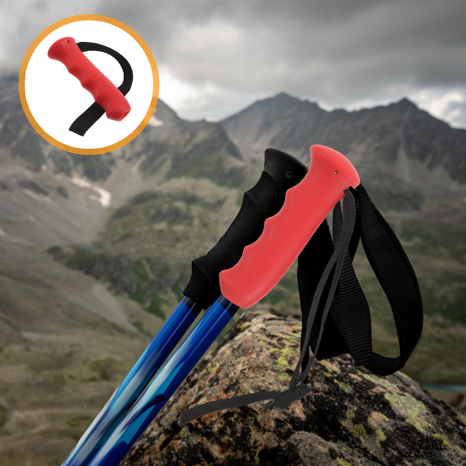 Wrist Straps Replacement Trekking Pole - مقبض عصا المشي الأحمر البديل المريح