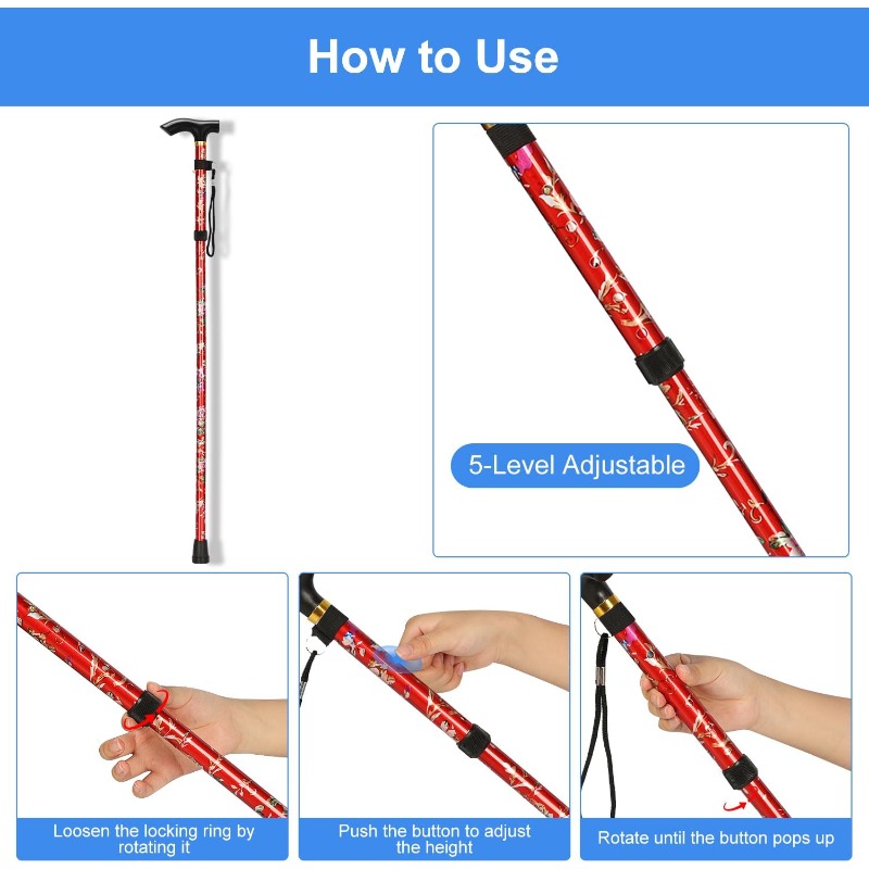 عصا مشي قابلة للطي من سبائك ال - مراجعة Folding Walking Sticks Hiking Adjustable وسعره